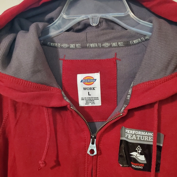 Dickies Red Full Zip Hooded Work Sweatshirt Hoodie Large NWT - Picture 4 of 5